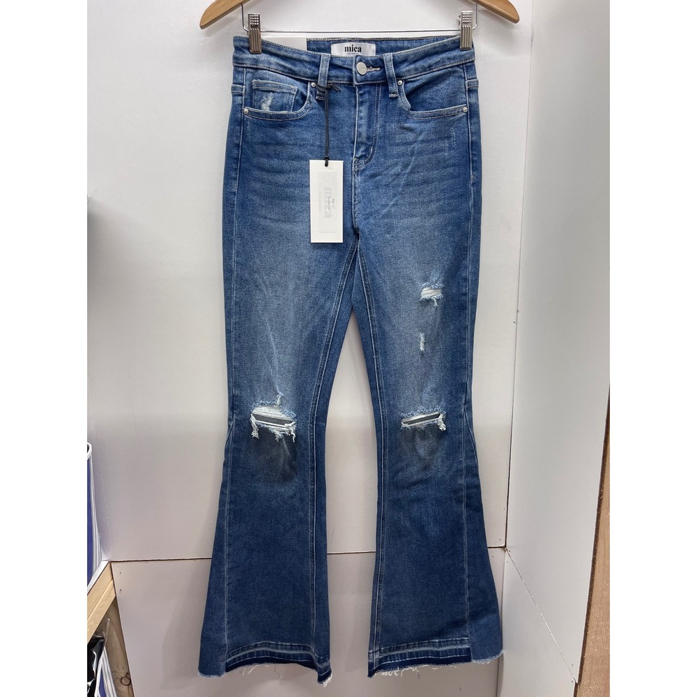 Mica Los Angeles High Rise Flare Distressed Jeans Medium Wash Size 26 NWT